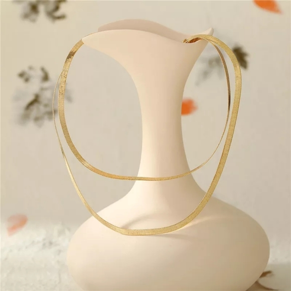 17KM Gold Color Double-Layered Snake Chain Link Choker Necklace - Picture 3 of 5